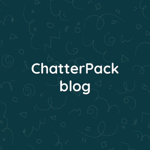 Dark blue square with white text saying ChatterPack blog