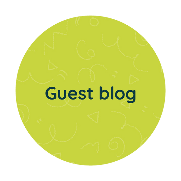 Green circle with dark blue text saying Guest blog