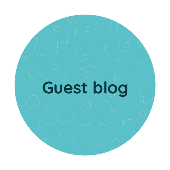 Blue circle with dark blue text saying 'Guest blog'