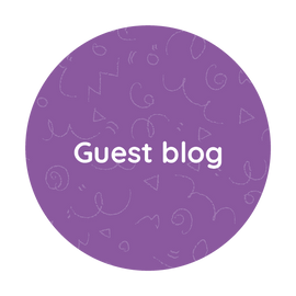 Purple circle with white text saying Guest blog