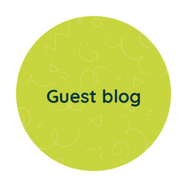 Green circle with dark blue text saying Guest blog